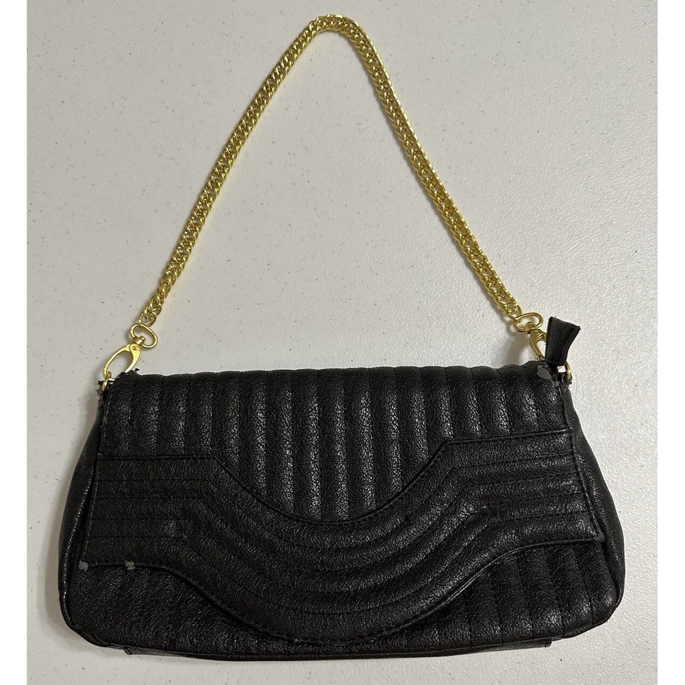 Urban Expressions Black Faux Leather Quilted Shoulder Bag Gold Chain Strap Purse